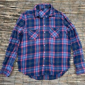 Aeropostale Women's Plaid Flannel Long Sleeve Button Up Shirt‎ Red Blue Large
